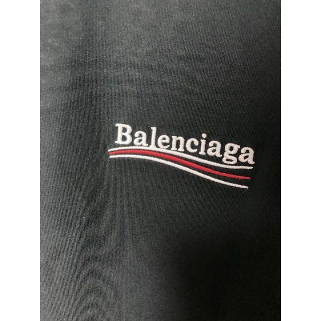 バレンシアガ キャンペーンロゴ 刺繍 半袖Tシャツ ブラック サイズS