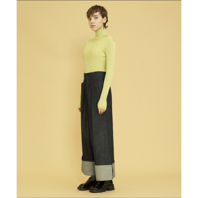 ランバンオンブルー 人気完売 ロールアップワイドデニムパンツ
