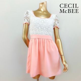 セシルマクビー(CECIL McBEE)のCECIL McBEE バックリボン レース切替 ワンピース ミニワンピース(ミニワンピース)