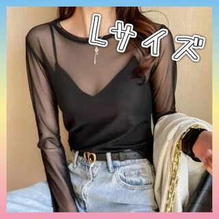 新品 人気商品 ブラック  シアー インナー シースルー トップス 韓国 黒(Tシャツ(半袖/袖なし))