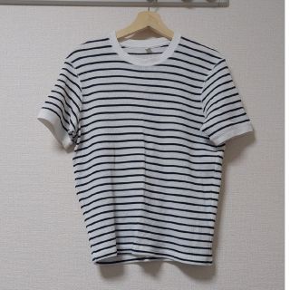 ユニクロ　ワッフルクルーネックT（ボーダー・半袖）Mサイズ(Tシャツ(半袖/袖なし))