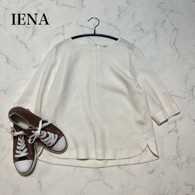 IENA イエナ ジャージーブラウス とろみ プルオーバー 七分袖 ホワイト