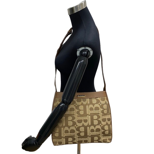 未使用保管品 保存袋付 Burberry バーバリー バーバリーズ ヴィンテージ ロゴ 金具 総柄 レザー ミニ ショルダーバッグ ポシェット 17526