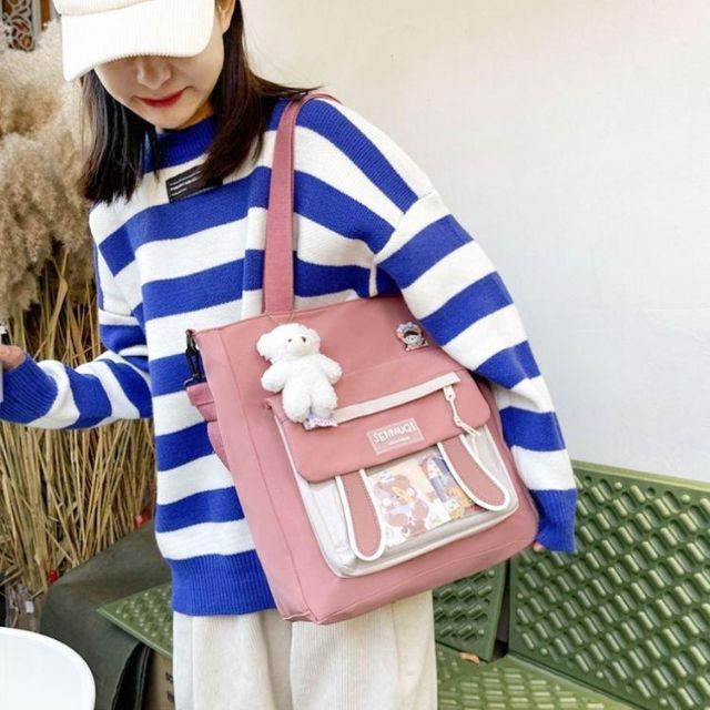 韓国風 可愛いウサ耳 痛バッグ 見せバッグ♡透明トートバッグ 推し活 A4 桃色 レディースのバッグ(トートバッグ)の商品写真