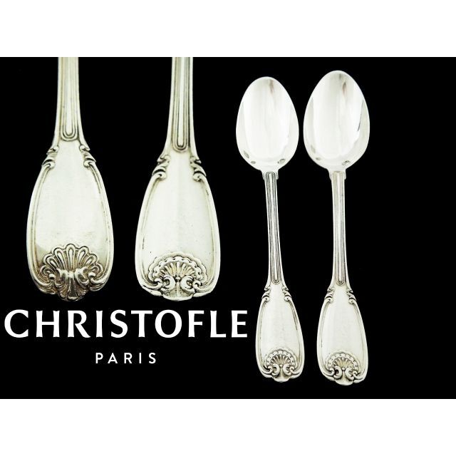 Christofle シルバースプーン 2本 クリストフル シルバー950 純銀 インテリア/住まい/日用品のキッチン/食器(カトラリー/箸)の商品写真