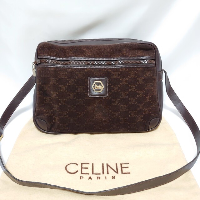 CELINE マカダム柄 馬車金具 ショルダーバッグ-