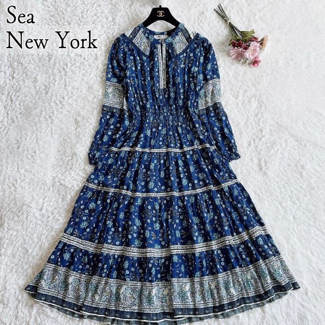 ☘️美品◇Sea New York◇ペイズリー柄 ティアードワンピース ブルー