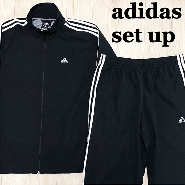 adidas(アディダス)の【used】adidas セットアップ ジャージ トラックジャケット 黒×白 L メンズのトップス(ジャージ)の商品写真