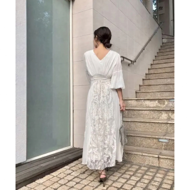 Ameri VINTAGE - MEDI EMBROIDERY TULLE LACE DRESS ホワイト Sの通販
