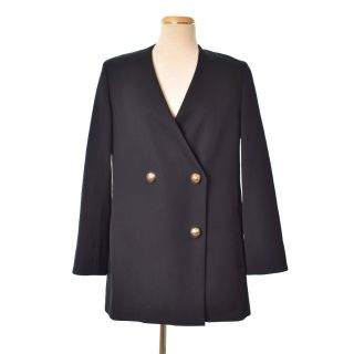 美品 イタリア製 JIL SANDER NAVY ウール ノーカラーコート 赤