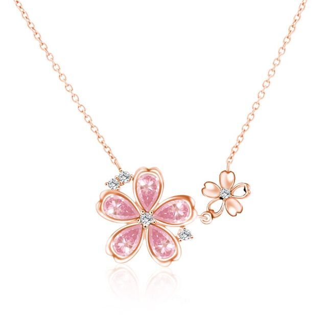 【色: ピンク】Naniwaai ネックレス レディース 上質ジルコニア 桜の姫