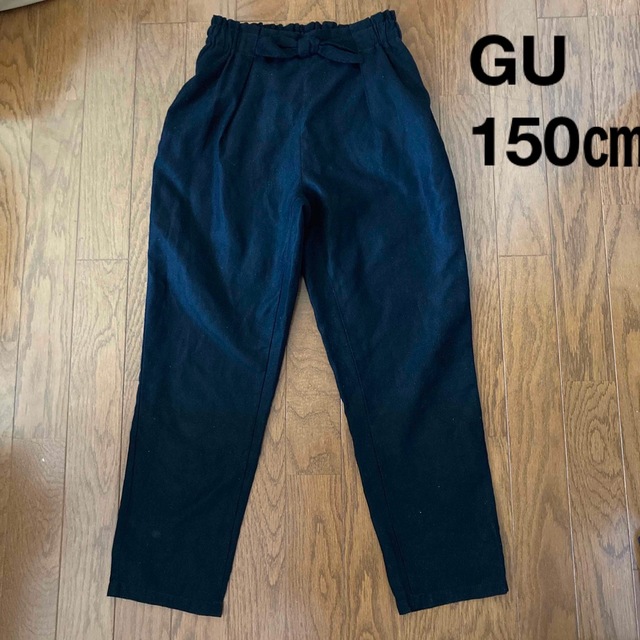 GU(ジーユー)のウエストリボン　黒パンツ キッズ/ベビー/マタニティのキッズ服女の子用(90cm~)(パンツ/スパッツ)の商品写真