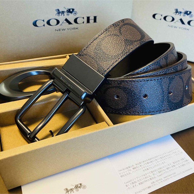 COACHコーチ新品正規品リバーシブルレザーベルト回転バックル