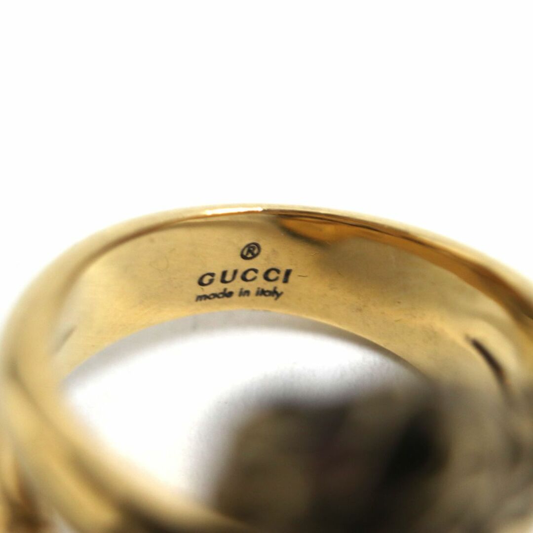Gucci(グッチ)の美品▼GUCCI グッチ タイガーヘッド ツル ラインストーン付き リング/指輪 ゴールド×ピンク 23号 メンズ イタリア製 保存袋付き メンズのアクセサリー(リング(指輪))の商品写真