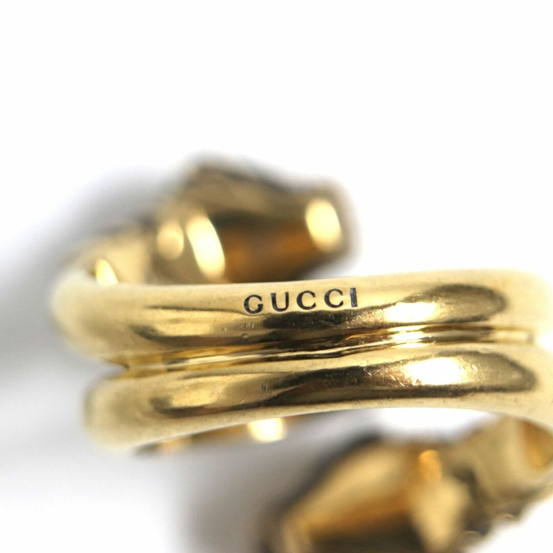 Gucci(グッチ)の美品▼GUCCI グッチ タイガーヘッド ツル ラインストーン付き リング/指輪 ゴールド×ピンク 23号 メンズ イタリア製 保存袋付き メンズのアクセサリー(リング(指輪))の商品写真