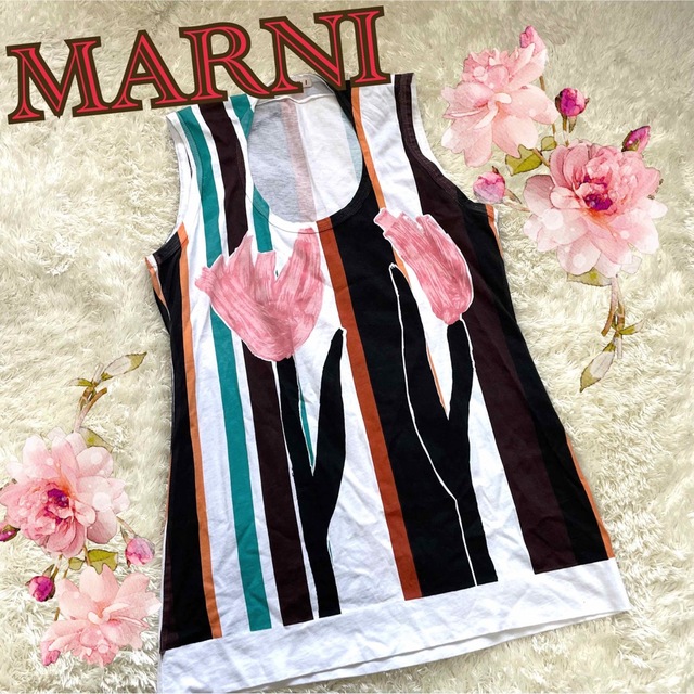 Marni(マルニ)の【MARNI】チューリップ　ストライプ  マルチカラー　タンクトップ レディースのトップス(Tシャツ(半袖/袖なし))の商品写真