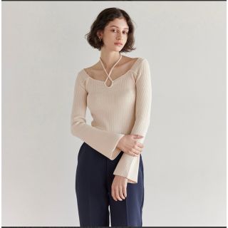 シールームリン(SeaRoomlynn)のホルターネックRIB KNITトップス♡キナリ(カットソー(長袖/七分))