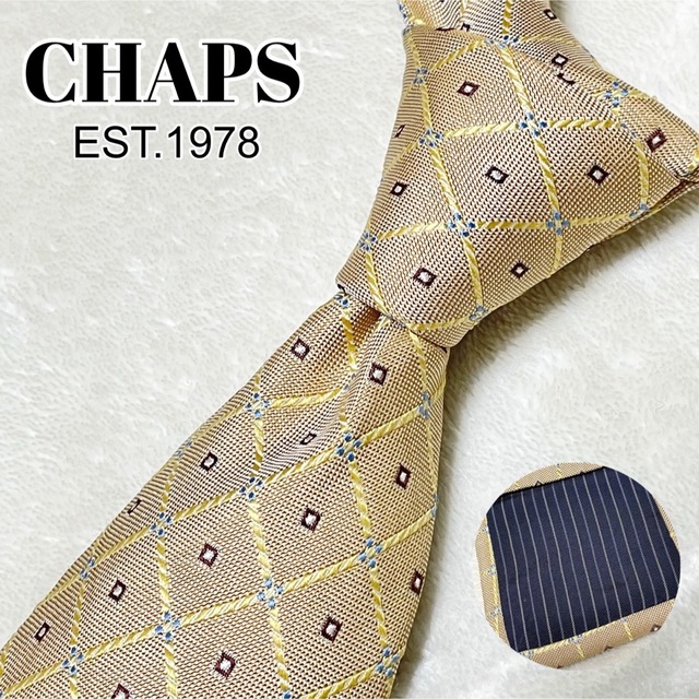 CHAPS(チャップス)のヴィンテージ CHAPS ネクタイ 小紋柄 チェック ベージュ シルク 日本製 メンズのファッション小物(ネクタイ)の商品写真