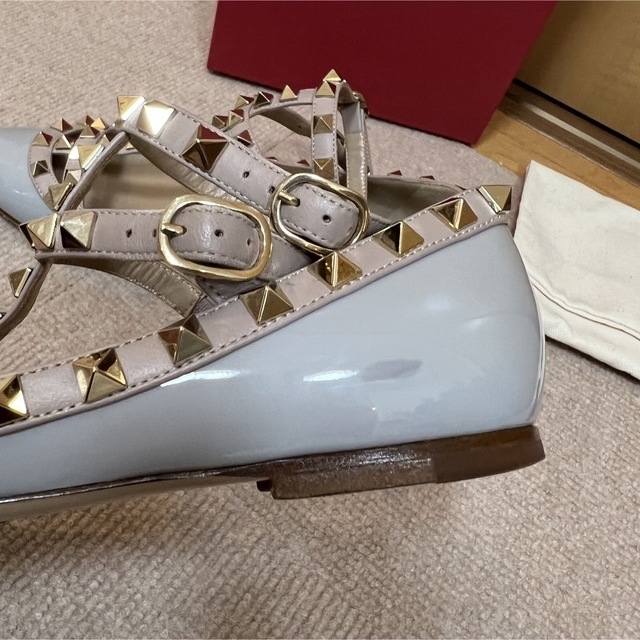 ロックスタッズ エナメル ストラップ パンプス バレリーナ 35-