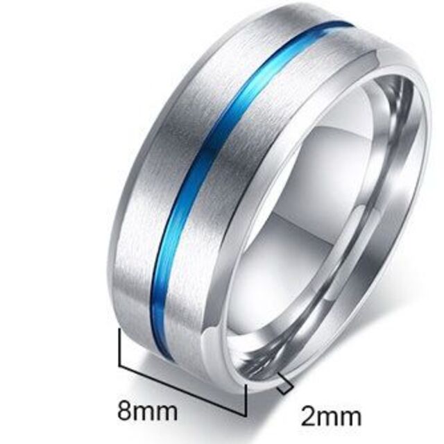 チタン製　リング　シルバー　ブルー溝　１６号 メンズのアクセサリー(リング(指輪))の商品写真