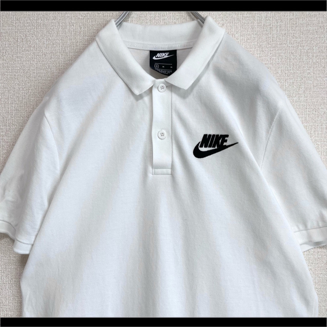 NIKE ナイキ ポロシャツ 半袖 ホワイト 黒スウッシュ ロゴ刺繍 M