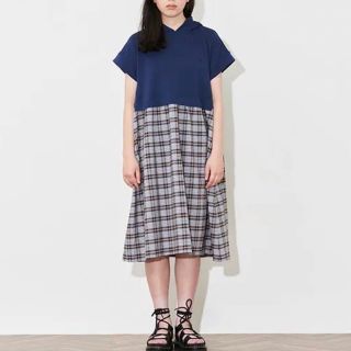 ポンポネット(pom ponette)の【極美品】pom ponette AMI パーカー ワンピース チェック 160(ワンピース)