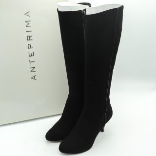 アンテプリマ(ANTEPRIMA)のアンテプリマ ロングブーツ スエード リボンモチーフ ミドルヒール ブランド シューズ 靴 レディース 23.5cmサイズ ブラック ANTEPRIMA(ブーツ)