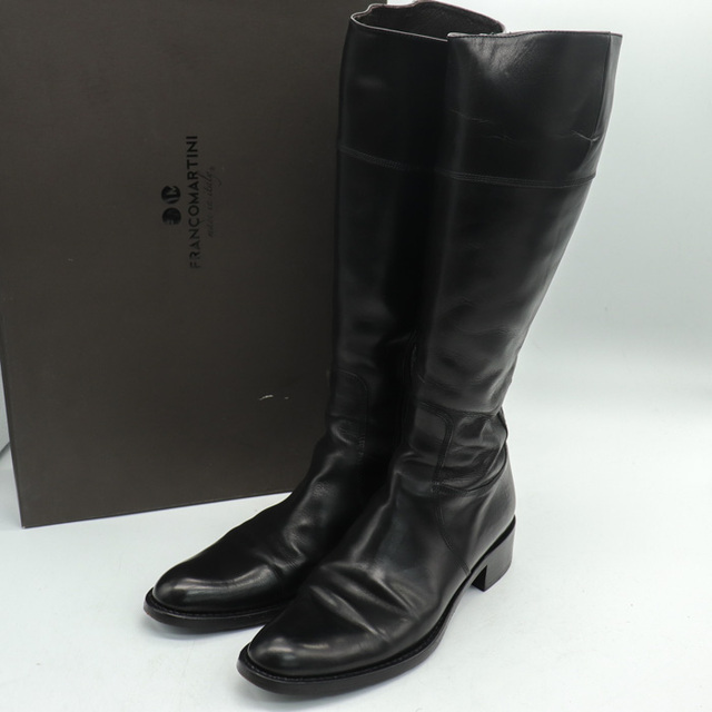 フランコマルティーニ ロングブーツ 本革レザー イタリア製 ブランド シューズ 靴 黒 レディース 38サイズ ブラック FRANCOMARTINI