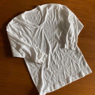 綿リブ　VネックTシャツ　M(Tシャツ/カットソー(七分/長袖))