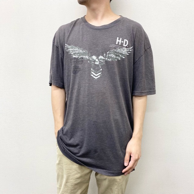 US ハーレー ダビッドソン HARLEY-DAVIDSON Tシャツ 半袖 QUAID TEMECULA ロゴ サイズ：メンズ XL相当 ビッグサイズ チャコールグレー