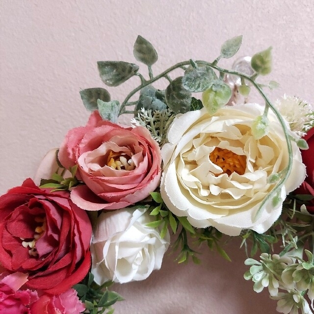 フラワーリース 母の日 バラとカーネーション アーティフィシャルフラワー 造花