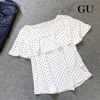 ジーユー(GU)のGU フリル ドット ブラウス 美品 プルオーバー(シャツ/ブラウス(半袖/袖なし))