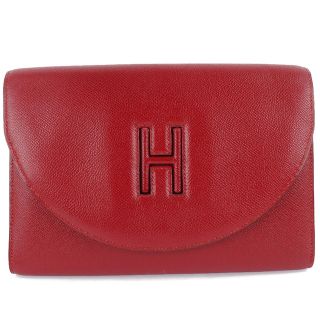 エルメス(Hermes)の【HERMES】エルメス Hロゴ ヴィンテージ ヴォーエプソン ルージュヴィフ 赤 〇S レディース クラッチバッグ(クラッチバッグ)