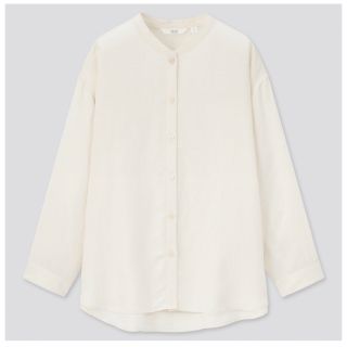 ユニクロ(UNIQLO)のユニクロ リネンブレンドバンドカラーシャツ（7分袖）Lサイズ(シャツ/ブラウス(長袖/七分))