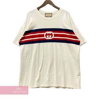 グッチ(Gucci)のGUCCI Interlocking G Stripe Print Tee 616036 XJDAG グッチ インターロッキングGストライププリントTシャツ 半袖カットソー ロゴ ホワイト アイボリー サイズL【230507】【中古-B】【me04】(Tシャツ/カットソー(半袖/袖なし))