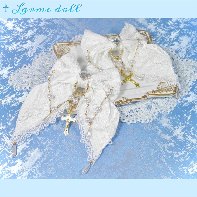 【受注生産】《☥》プリンセスロリィタリボンバレッタ (カラー▷白) ハンドメイドのアクセサリー(ヘアアクセサリー)の商品写真