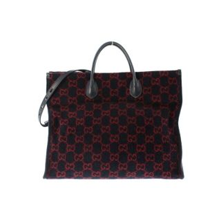 グッチ(Gucci)のGUCCI グッチ トートバッグ - 紺x赤(総柄) 【古着】【中古】(トートバッグ)