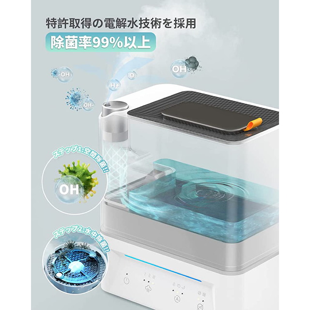 加湿器 除菌加湿器 第二代 電解水除菌大容量 4L - 加湿器