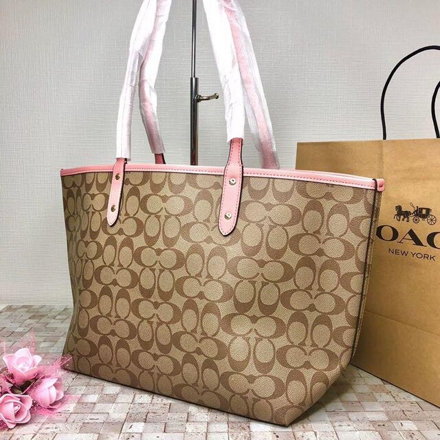 ☆新品・未使用☆COACH トートバッグ シグネチャー ブラウン×ピンク