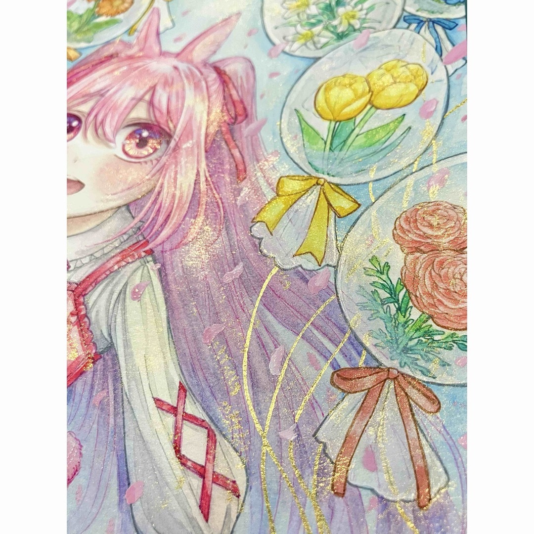 手描きイラスト オリジナル B5サイズ 創作 原画 春 桜 ピンク 花 手描きイラスト オリジナル B5サイズ 創作 原画 春 桜 ピンク 花
