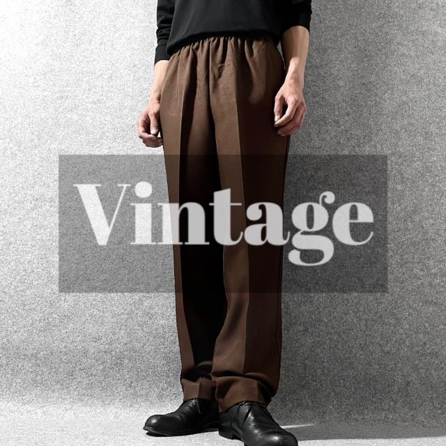 ART VINTAGE(アートヴィンテージ)の【vintage】USA製 ワイドストレート イージーパンツ スラックス 茶 メンズのパンツ(スラックス)の商品写真