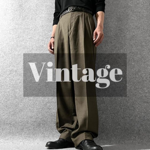 ART VINTAGE(アートヴィンテージ)の【vintage】ウール混 ワイド 2タック レトロ スラックス ダブル W34 メンズのパンツ(スラックス)の商品写真