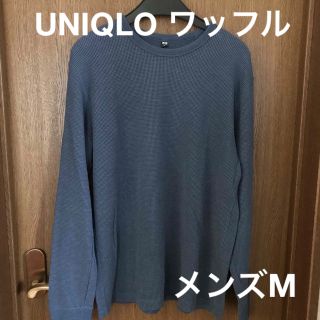 ユニクロ(UNIQLO)のUNIQLO ワッフル クルーネック長袖Tシャツ メンズM  ネイビー(Tシャツ/カットソー(七分/長袖))