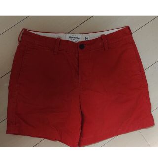 アバクロンビーアンドフィッチ(Abercrombie&Fitch)の美品　アバクロンビー&フィッチ　ハーフパンツ　ショート　赤レッド　34サイズ(ショートパンツ)