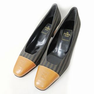 フェンディ(FENDI)のフェンディ パンプス ペカン ズッカ ステッチ チャンキーヒール 6.5 M(ハイヒール/パンプス)