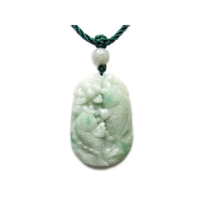緑柄入りひすいジェダイト鯉彫刻天然石本翡翠紐ネックレス3
