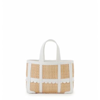 ラドロー(LUDLOW)のScalloped leather-trimmed raffia tote S(かごバッグ/ストローバッグ)