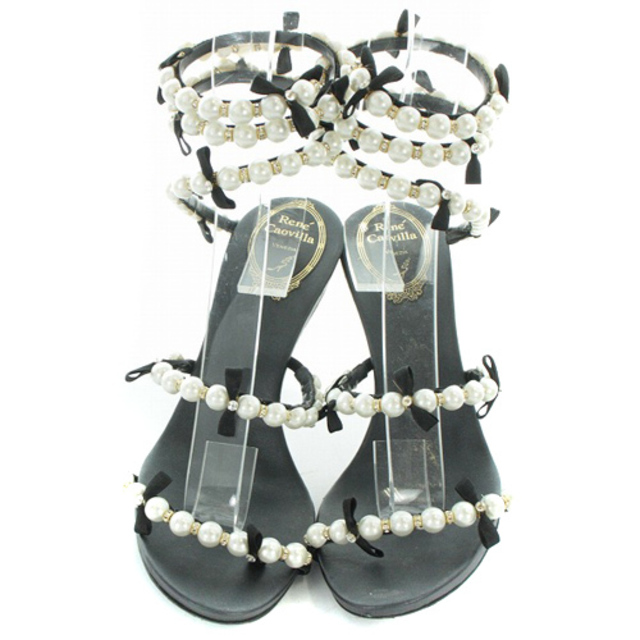 RENE CAOVILLA(レネカオヴィラ)のレネカオヴィラ ンダル パールデザイン 36.5 23.5cm 黒 レディースの靴/シューズ(サンダル)の商品写真