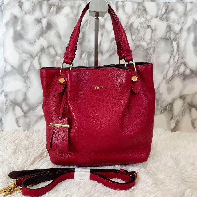 極美品✨TODS トッズ フラワー ハンドバッグ シボ革 バイカラー チャーム-