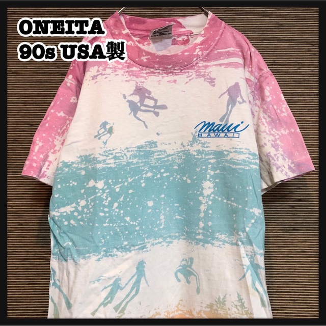 ONEITA(オニータ)の【USA製】半袖Tシャツ　タイダイカラー　スキューバダイビング　総柄　90s13 メンズのトップス(Tシャツ/カットソー(半袖/袖なし))の商品写真